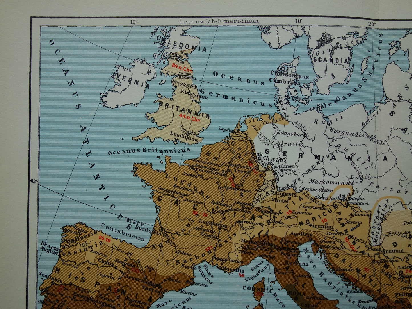 Romeinse Rijk vintage Nederlandse kaart uit 1938 van het Romeinse Rijk originele oude historische landkaart
