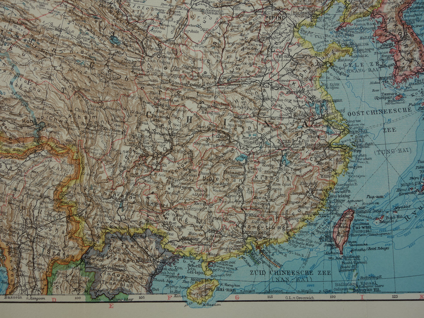 CHINA Oude landkaart van China uit 1933 originele Nederlandse vintage kaart