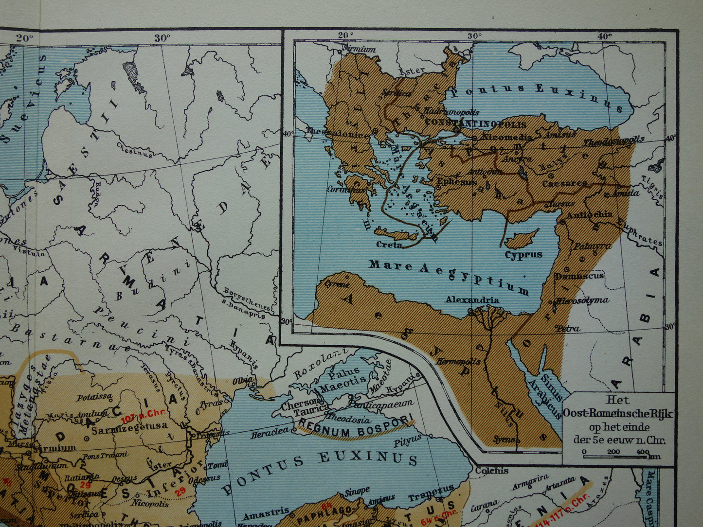 Romeinse Rijk vintage Nederlandse kaart uit 1938 van het Romeinse Rijk originele oude historische landkaart