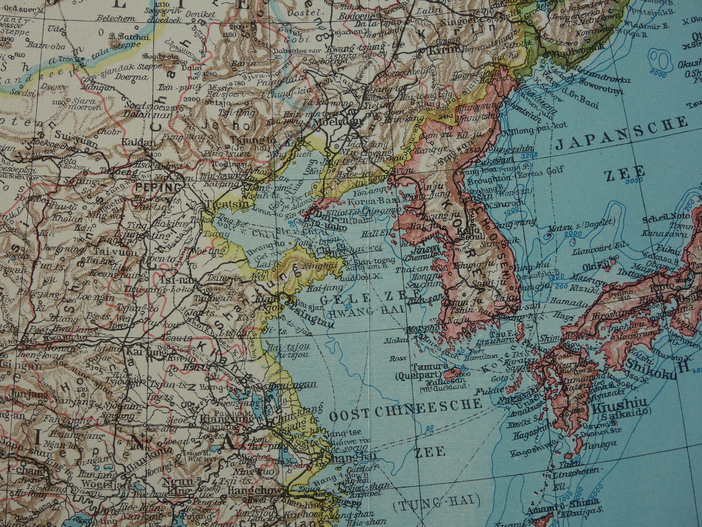 CHINA Oude landkaart van China uit 1933 originele Nederlandse vintage kaart