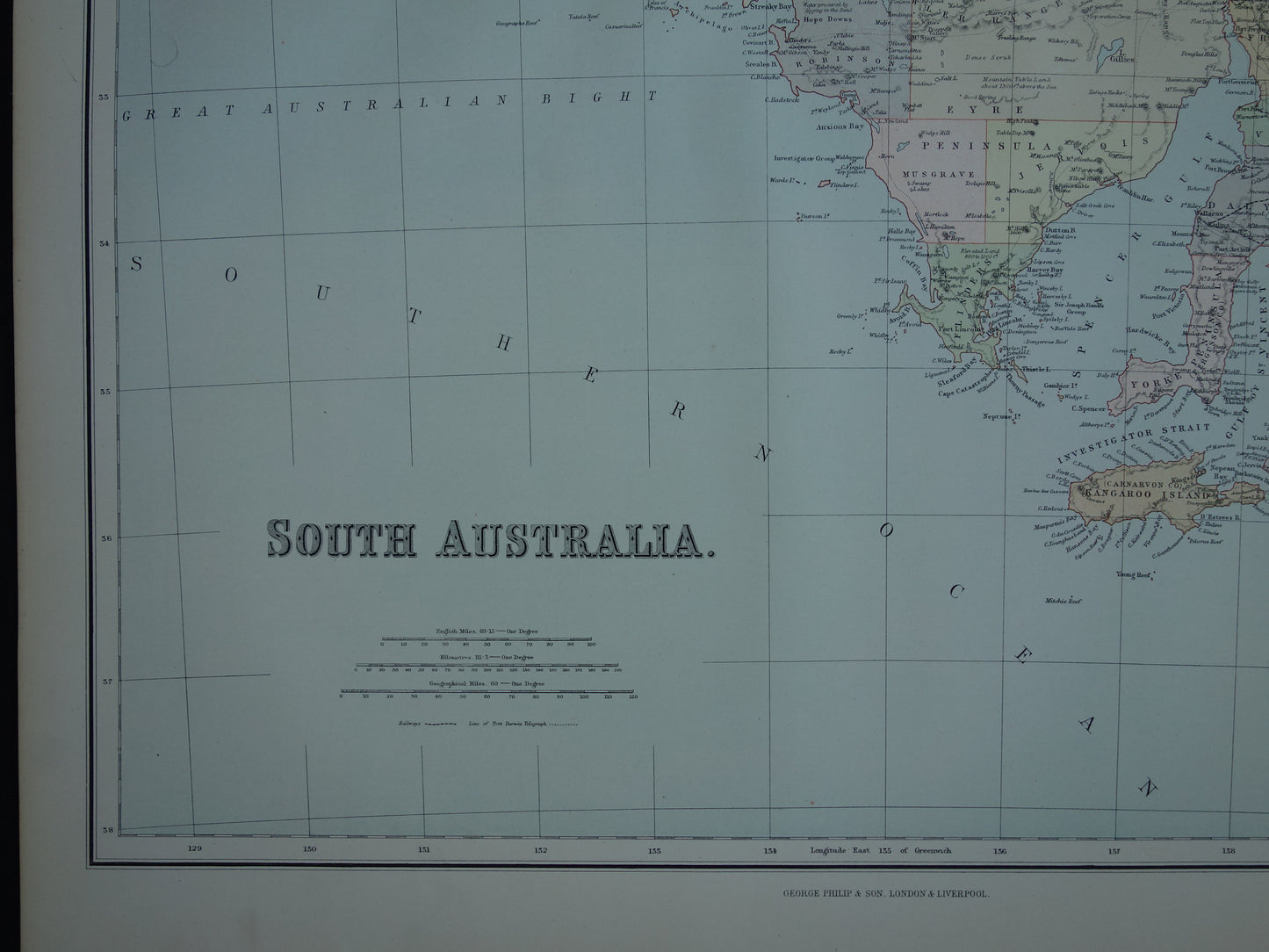 Grote kaart van AUSTRALIË oude kaart van Souh Australia met Northern Territory 1890 originele antieke Engelse landkaart Zuid-Australië