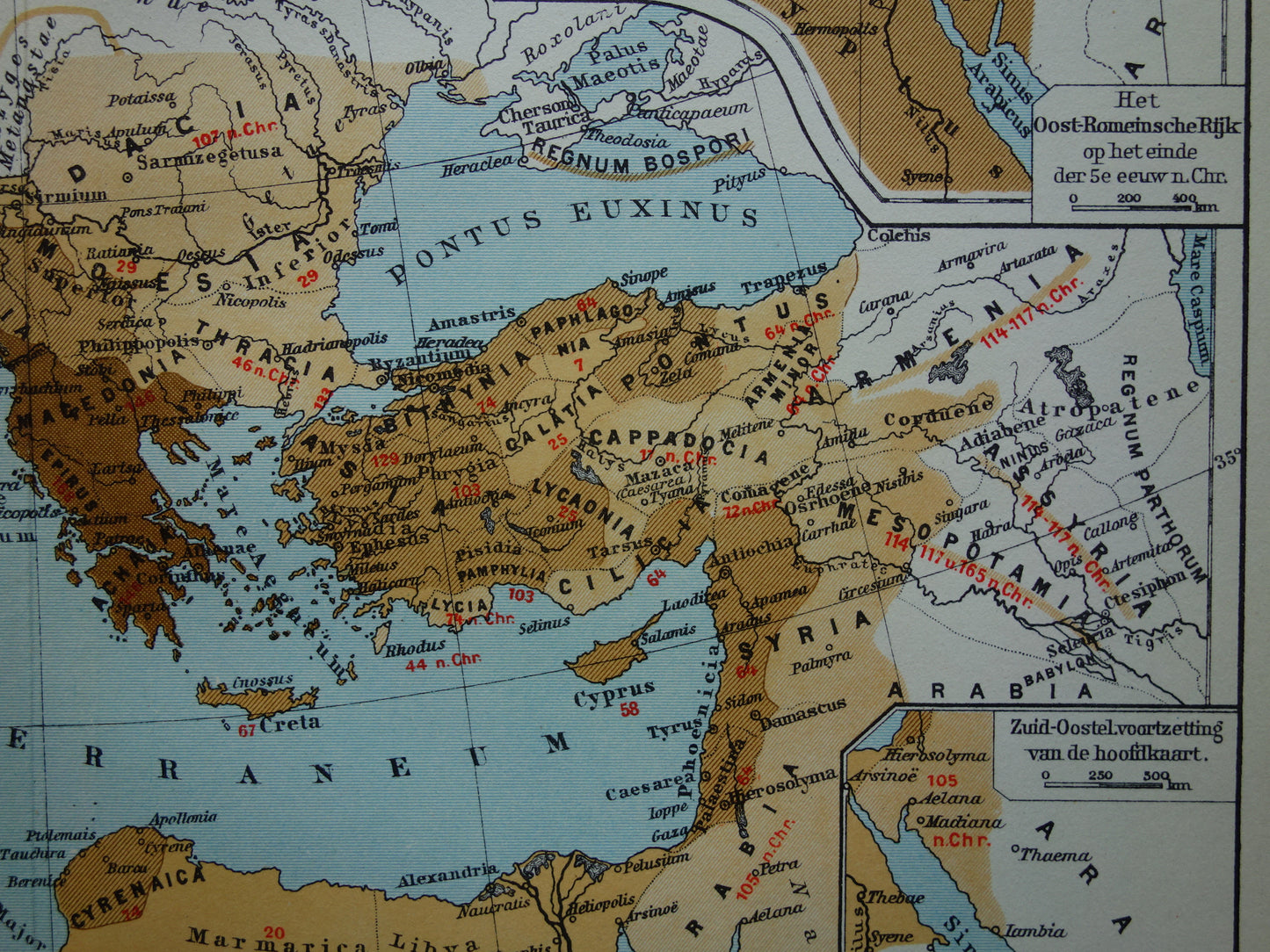 Romeinse Rijk vintage Nederlandse kaart uit 1938 van het Romeinse Rijk originele oude historische landkaart