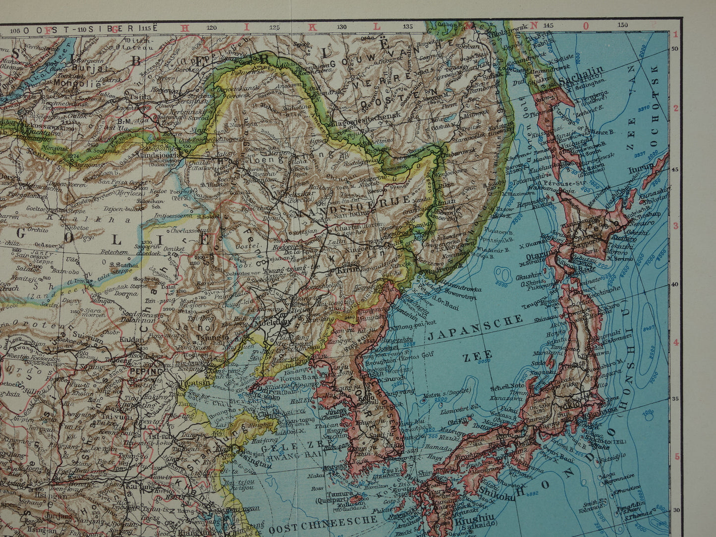 CHINA Oude landkaart van China uit 1933 originele Nederlandse vintage kaart