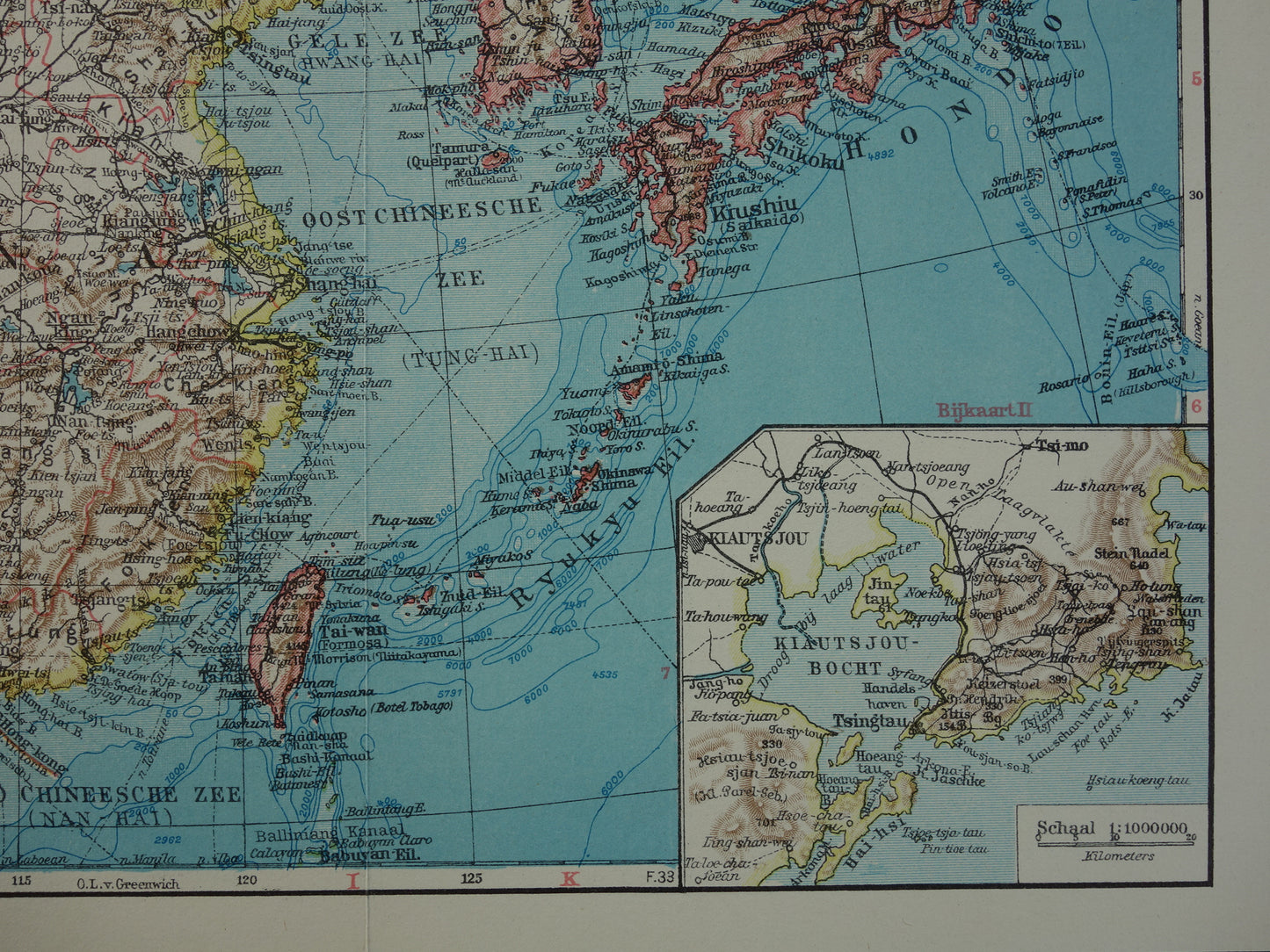 CHINA Oude landkaart van China uit 1933 originele Nederlandse vintage kaart