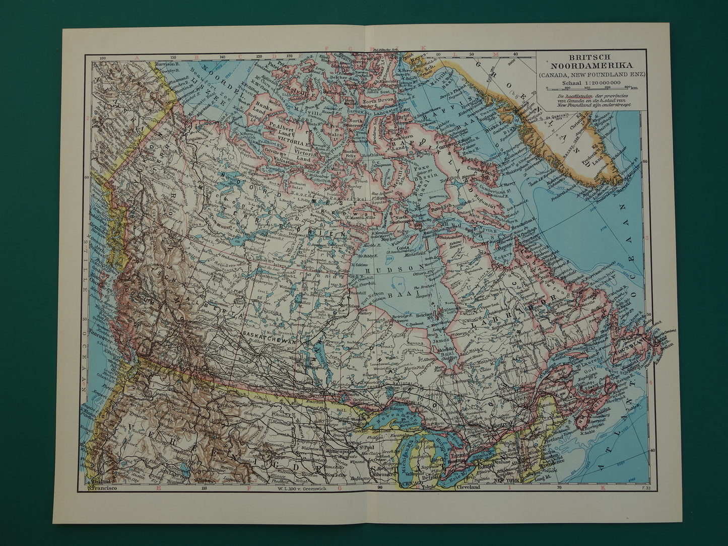 CANADA oude kaart van Canada uit 1933 originele vintage Nederlandse landkaart