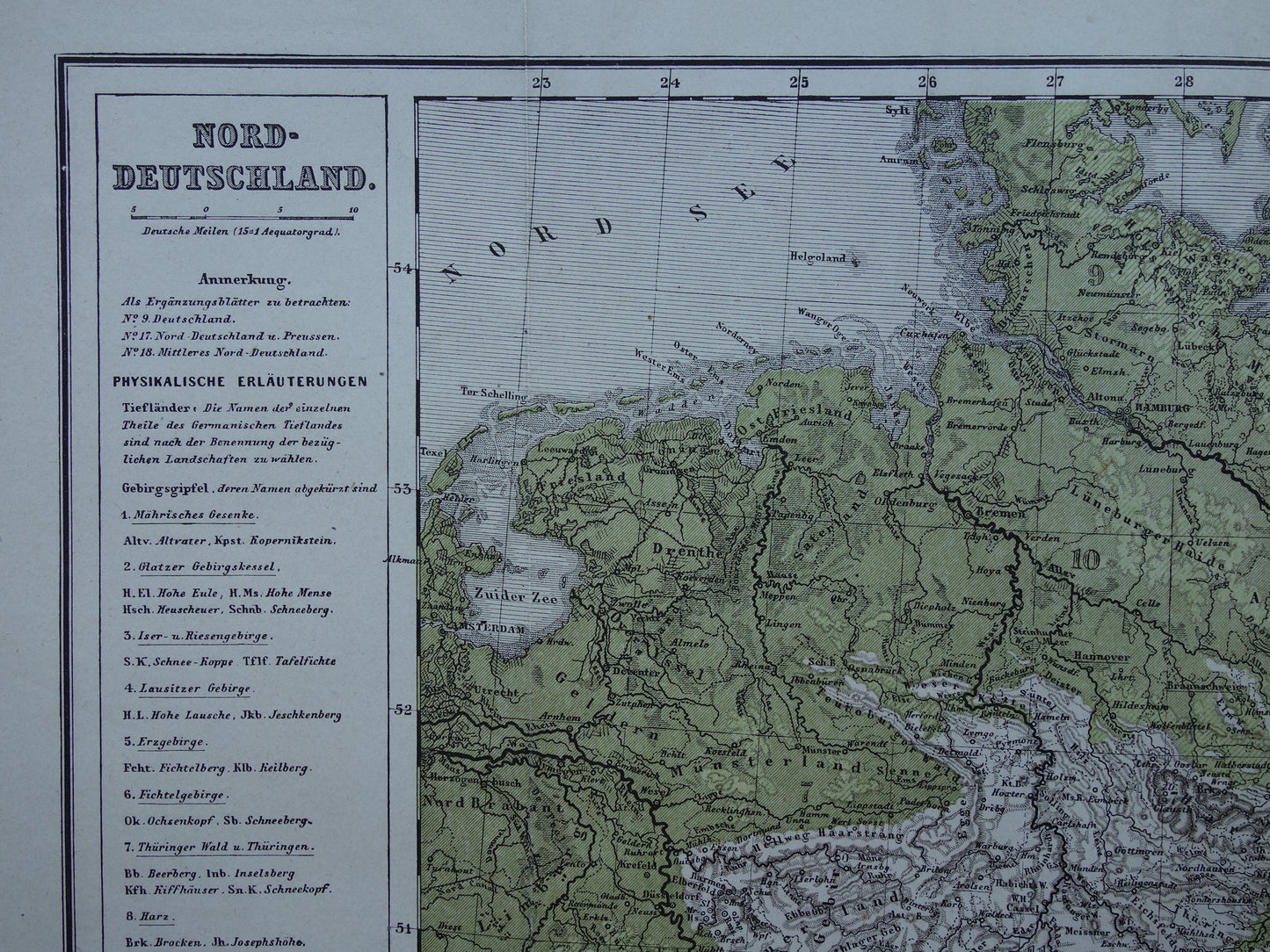DUITSE RIJK Antieke kaart uit 1875 oude landkaart van Duitsland Polen Nederland