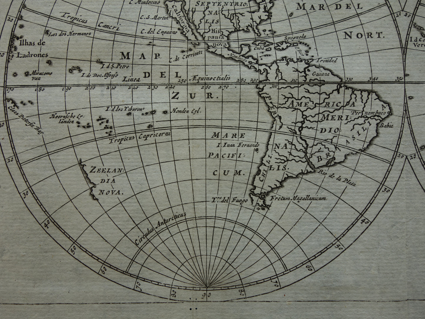 WERELDKAART 360+ jaar oude kaart van de wereld 1661 originele antieke landkaart klein formaat Korea en Californië als eiland