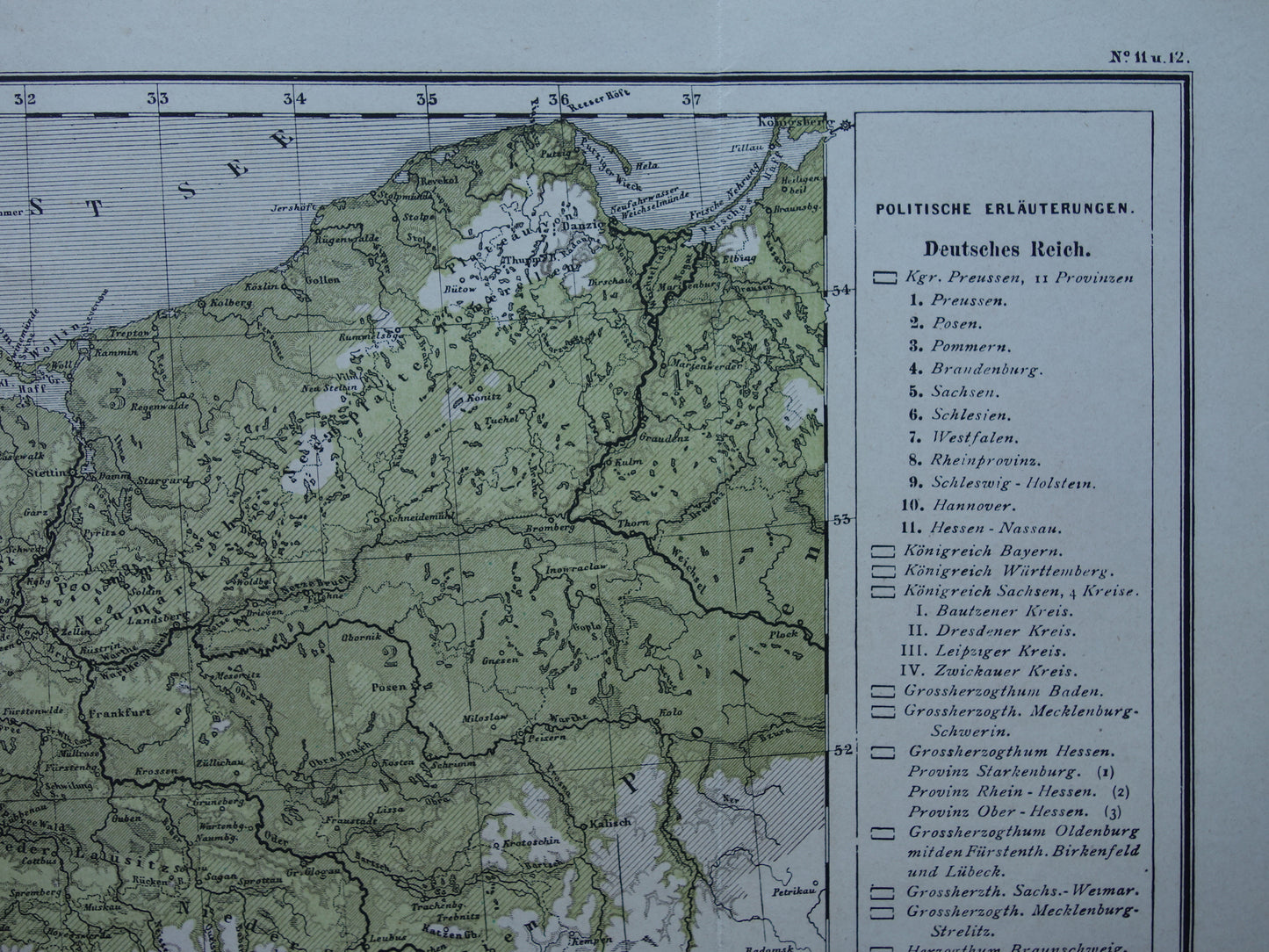 DUITSE RIJK Antieke kaart uit 1875 oude landkaart van Duitsland Polen Nederland