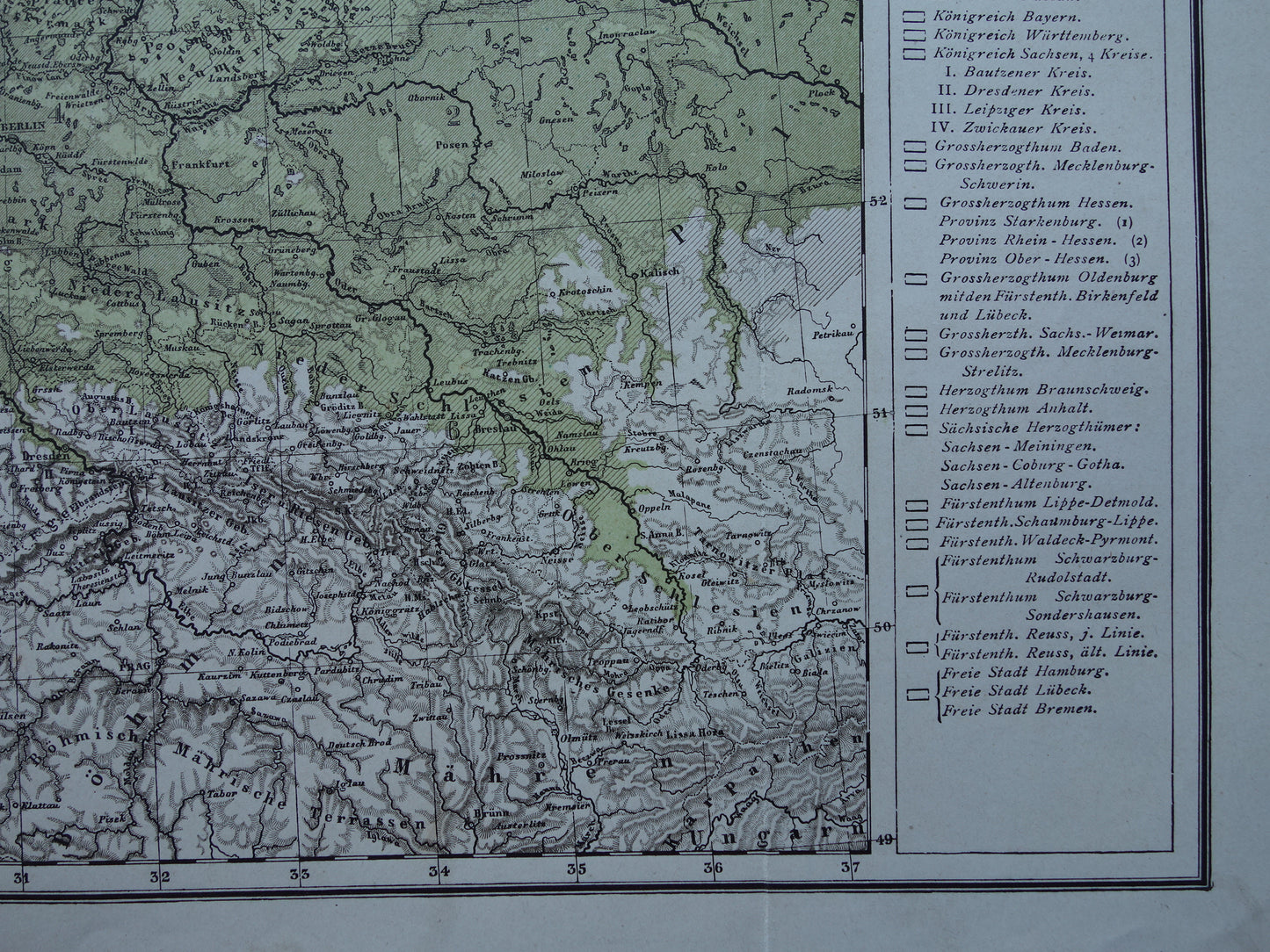 DUITSE RIJK Antieke kaart uit 1875 oude landkaart van Duitsland Polen Nederland