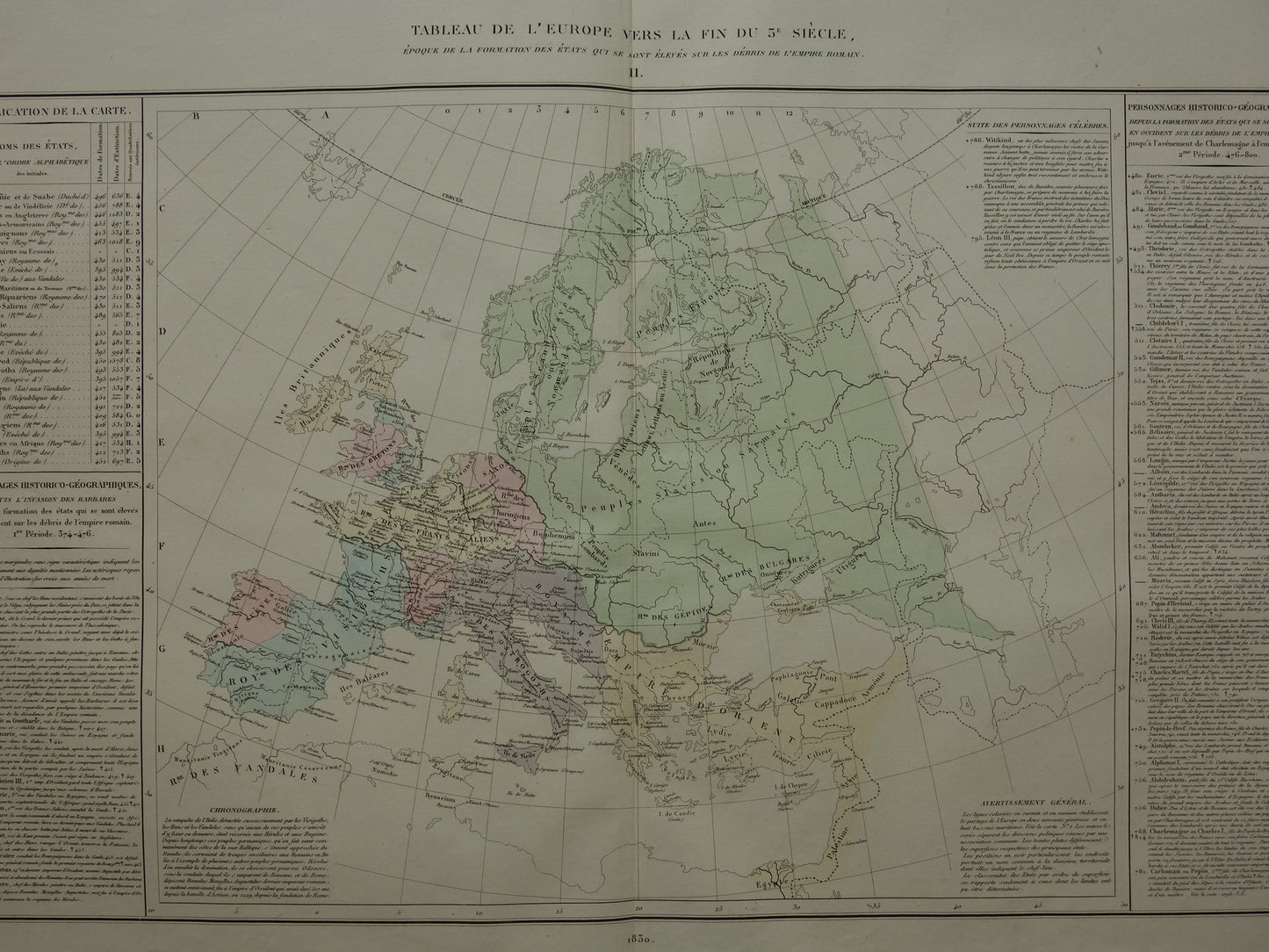 Tableau de l'europe vers la fin du 5e siecle Denaix Carte
