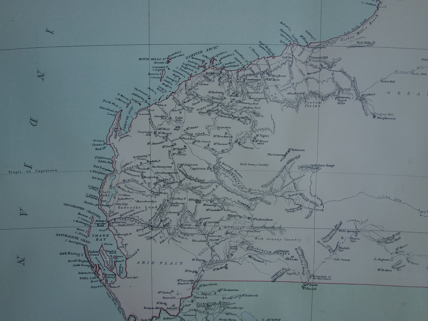 West Australië oude kaart 1890 originele antieke Engelse landkaart Western Australia WA staat Perth poster