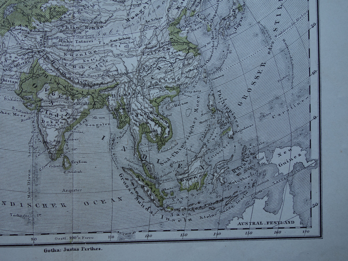 Azië antieke oro hydrografische kaart uit 1875 oude landkaart van rivieren en gebergten hoogtekaart