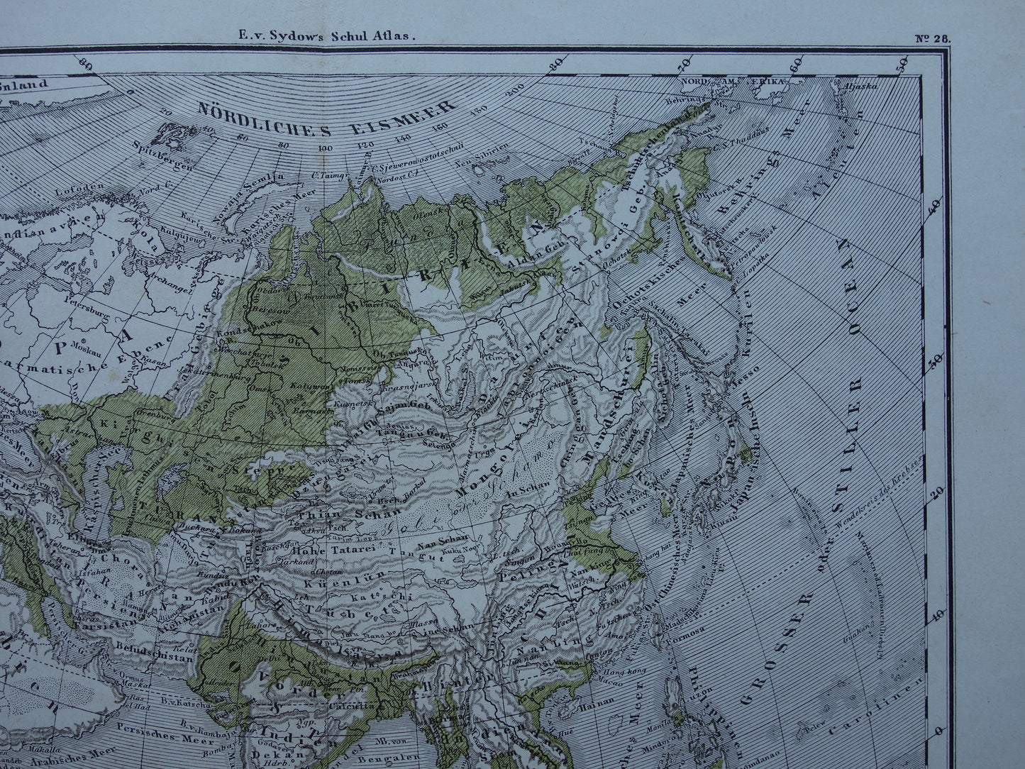 Azië antieke oro hydrografische kaart uit 1875 oude landkaart van rivieren en gebergten hoogtekaart