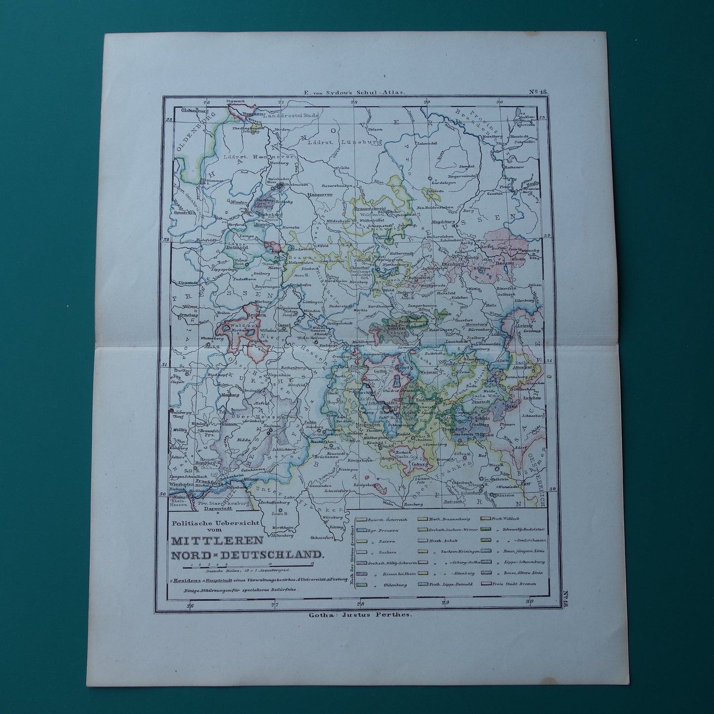 Oude landkaart van Duitsland regio Weimar Hannover Dessau Rudolstadt Antieke kaart uit 1875