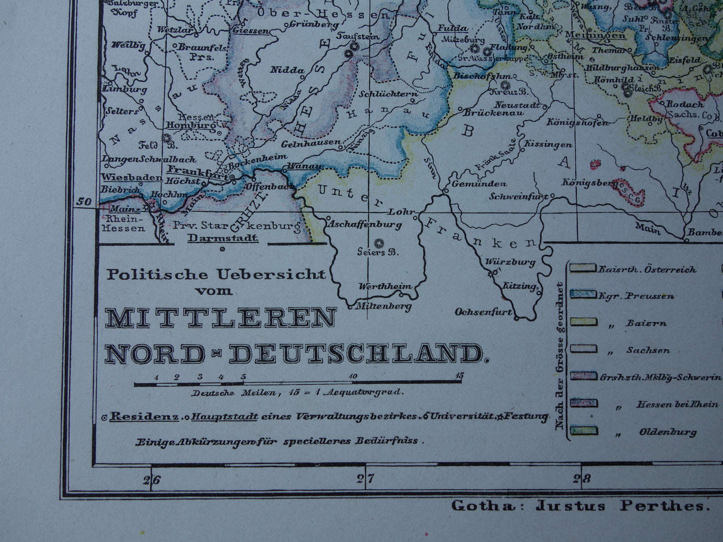 Oude landkaart van Duitsland regio Weimar Hannover Dessau Rudolstadt Antieke kaart uit 1875