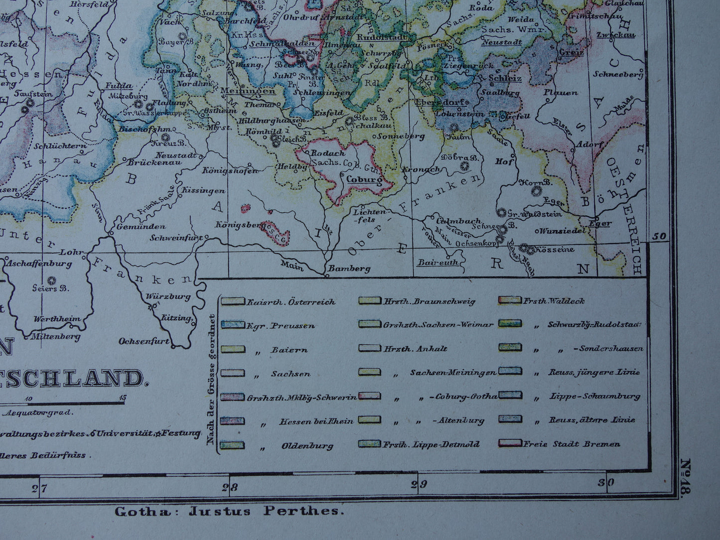 Oude landkaart van Duitsland regio Weimar Hannover Dessau Rudolstadt Antieke kaart uit 1875