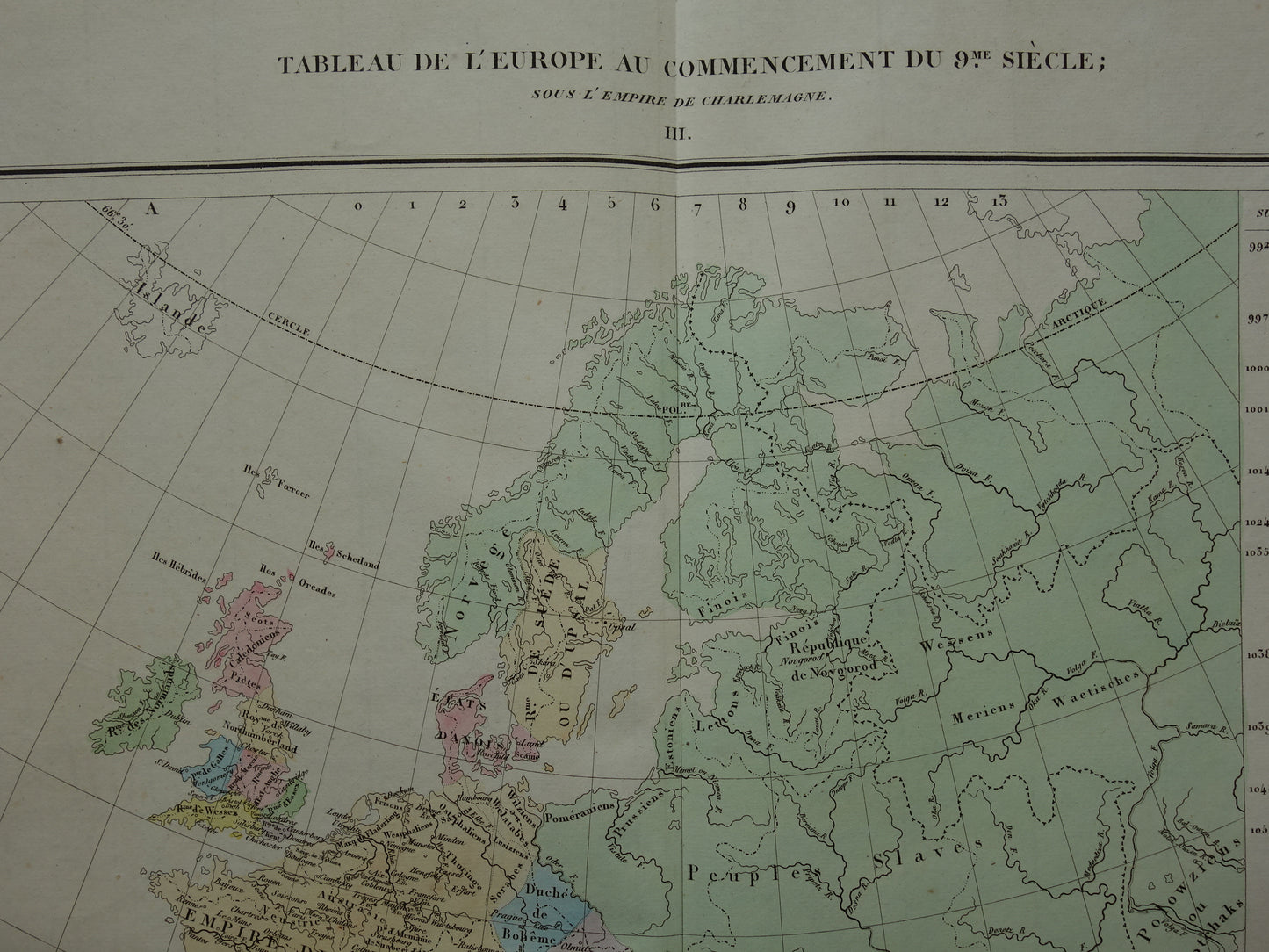 Carte 15 Tableau de l'Europe au commencement du 9me siecle Denaix 1830