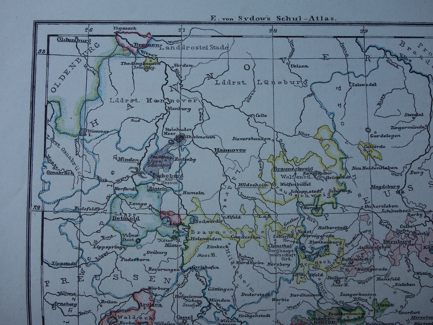 Oude landkaart van Duitsland regio Weimar Hannover Dessau Rudolstadt Antieke kaart uit 1875