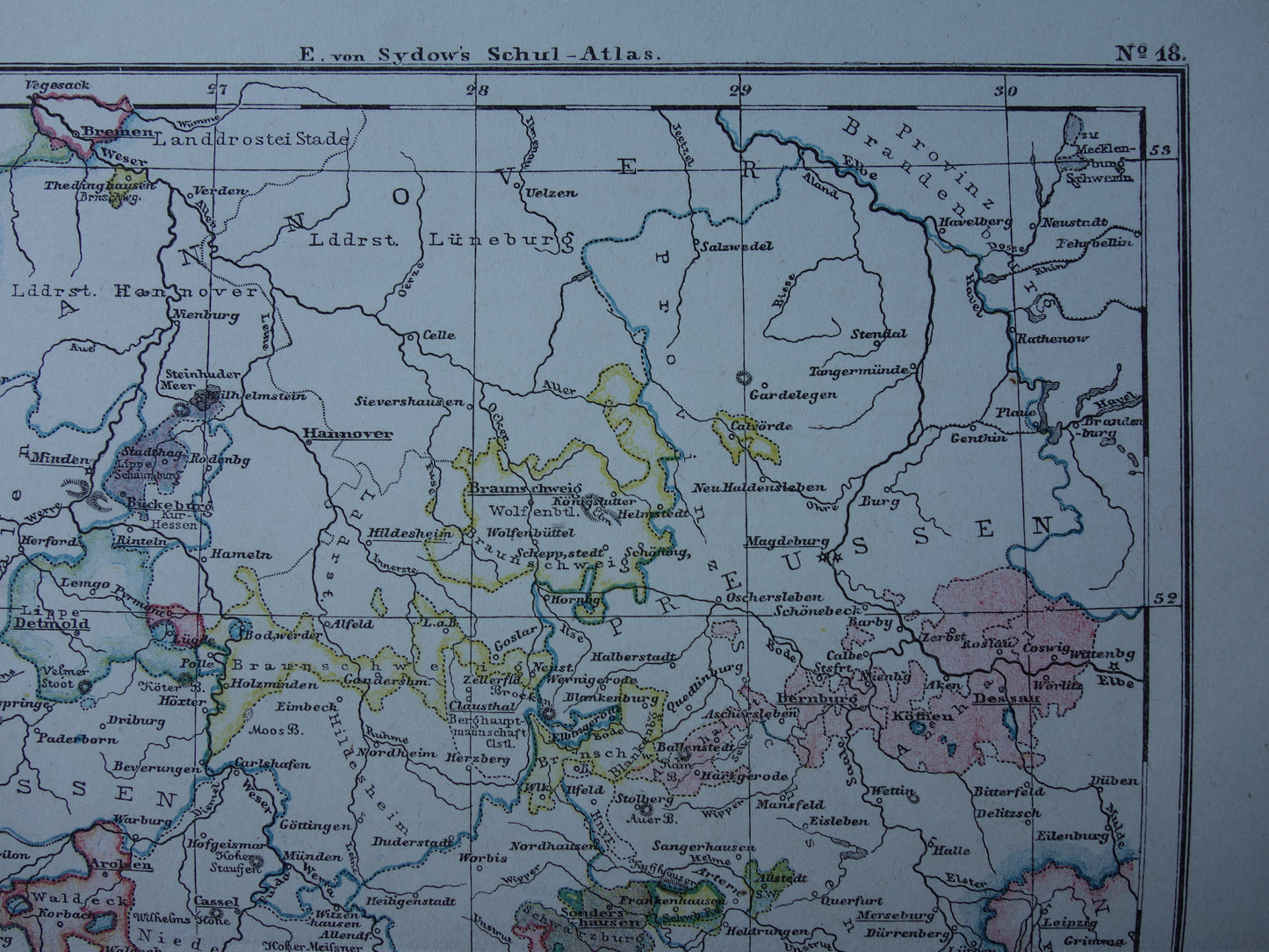 Oude landkaart van Duitsland regio Weimar Hannover Dessau Rudolstadt Antieke kaart uit 1875