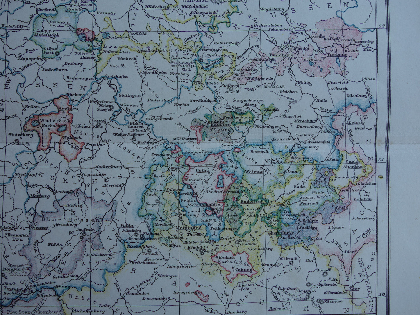 Oude landkaart van Duitsland regio Weimar Hannover Dessau Rudolstadt Antieke kaart uit 1875