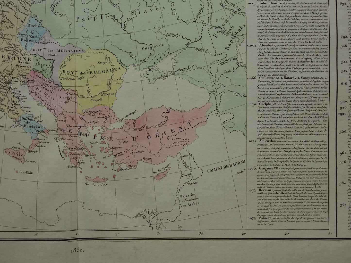 Oude kaart van Europa begin 9e eeuw Rijk Karel de Grote originele antieke landkaart uit 1830 geschiedeniskaart