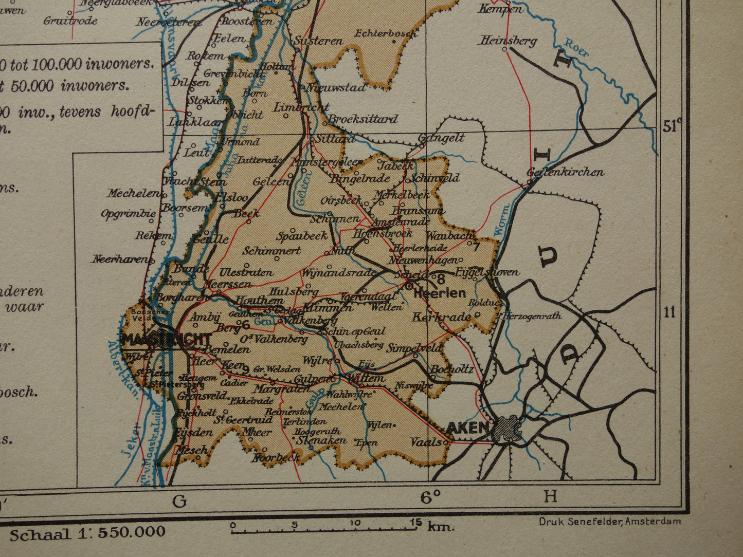 LIMBURG Oude kaart van provincie Limburg uit 1936 Originele vintage Nederlandse landkaart klein