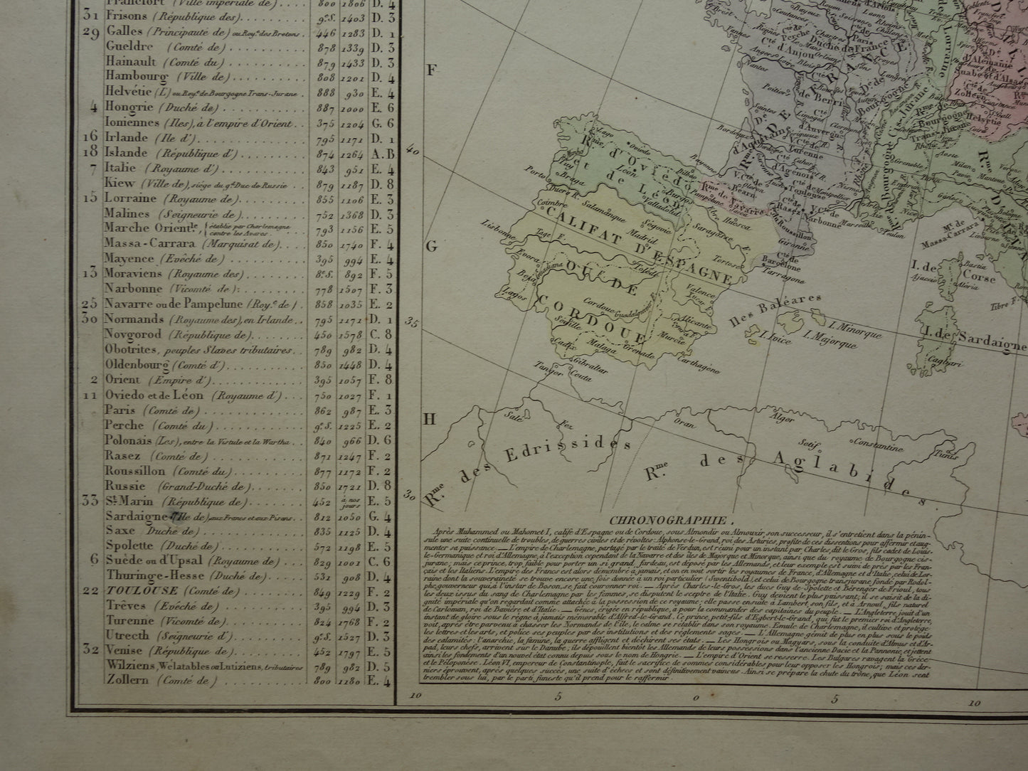 Oude kaart van Europa eind 9e eeuw Opdeling rijk Karel de Grote originele antieke landkaart uit 1830 geschiedeniskaart