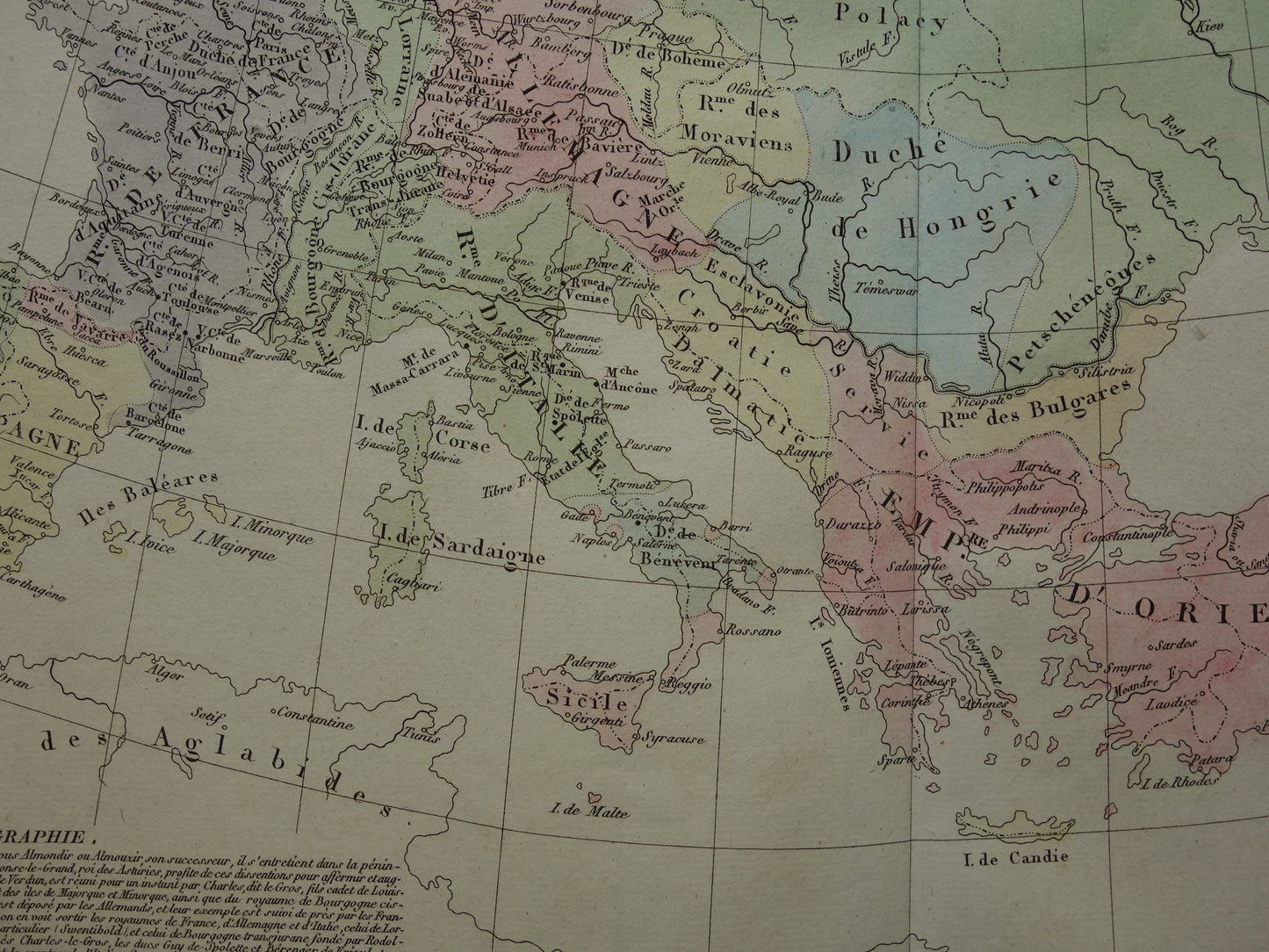 Oude kaart van Europa eind 9e eeuw Opdeling rijk Karel de Grote originele antieke landkaart uit 1830 geschiedeniskaart
