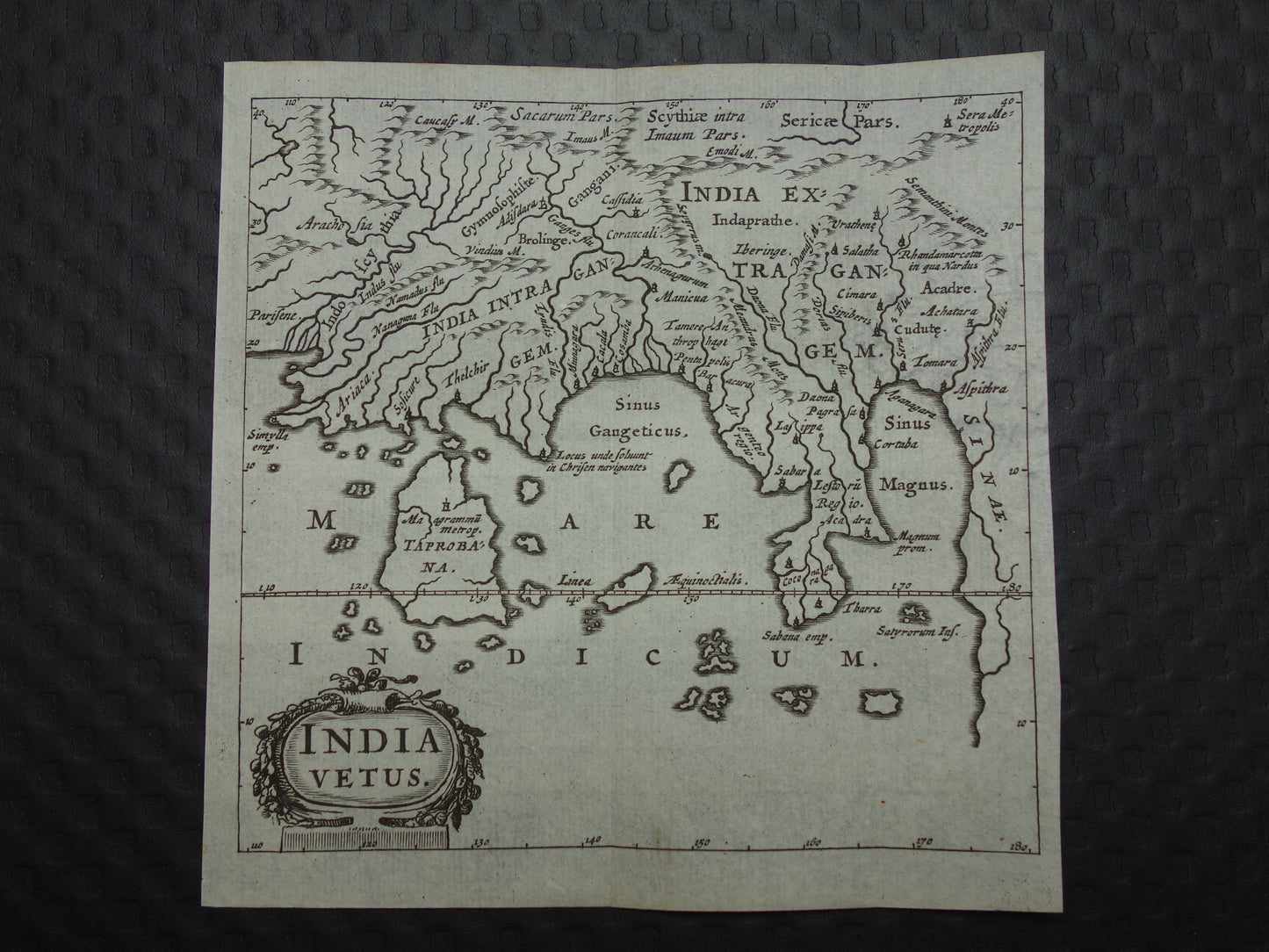 INDIA 360+ jaar oude kaart van India Sri Lanka 1661 originele antieke landkaart Taprobana klein formaat