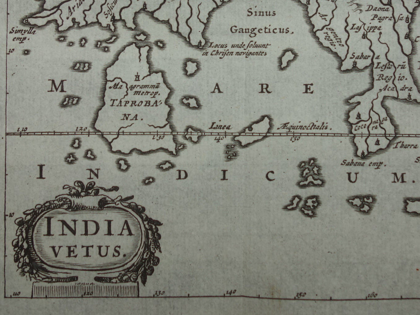 INDIA 360+ jaar oude kaart van India Sri Lanka 1661 originele antieke landkaart Taprobana klein formaat