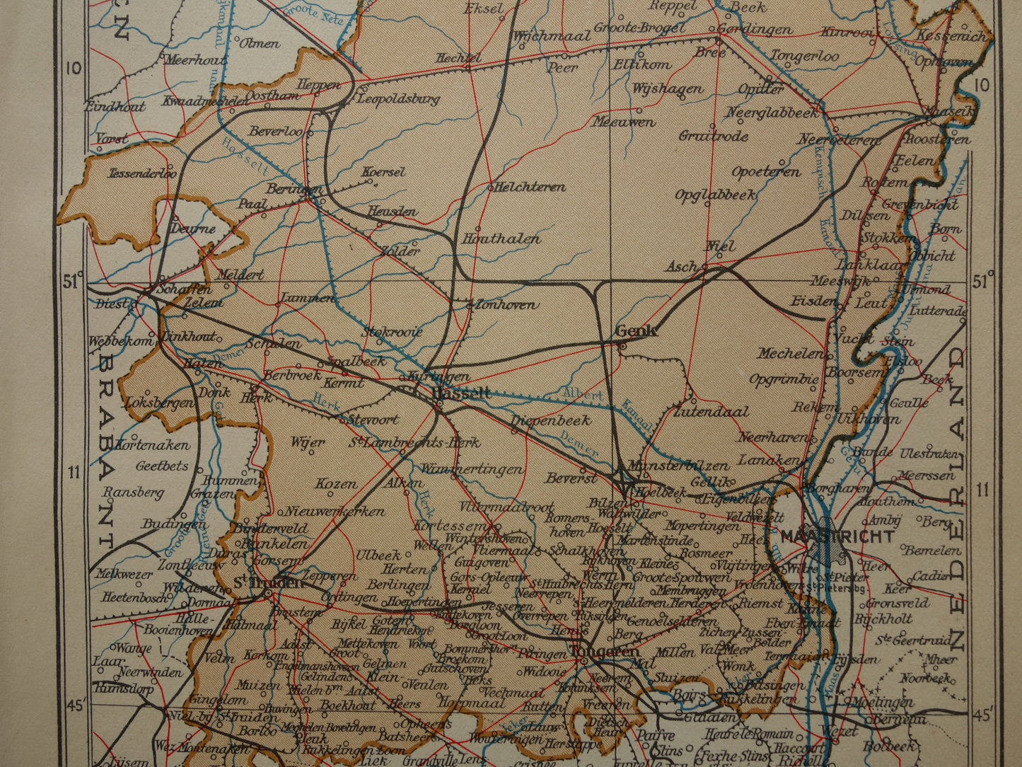 LIMBURG Oude kaart van provincie Belgisch Limburg uit 1936 Originele vintage Nederlandse kaart