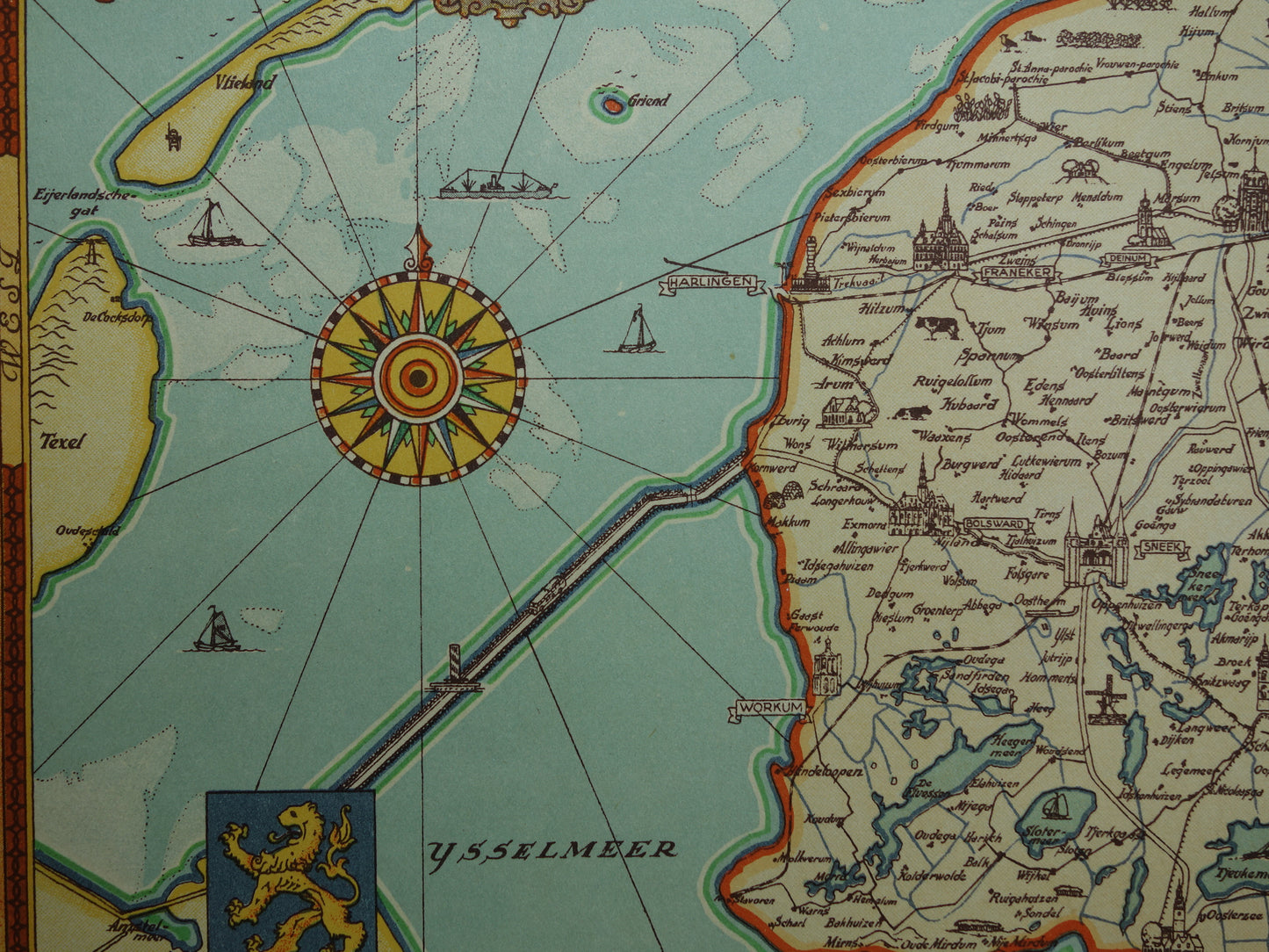 FRIESLAND Vintage kaart van de provincie Friesland uit 1947 Oude historische landkaart