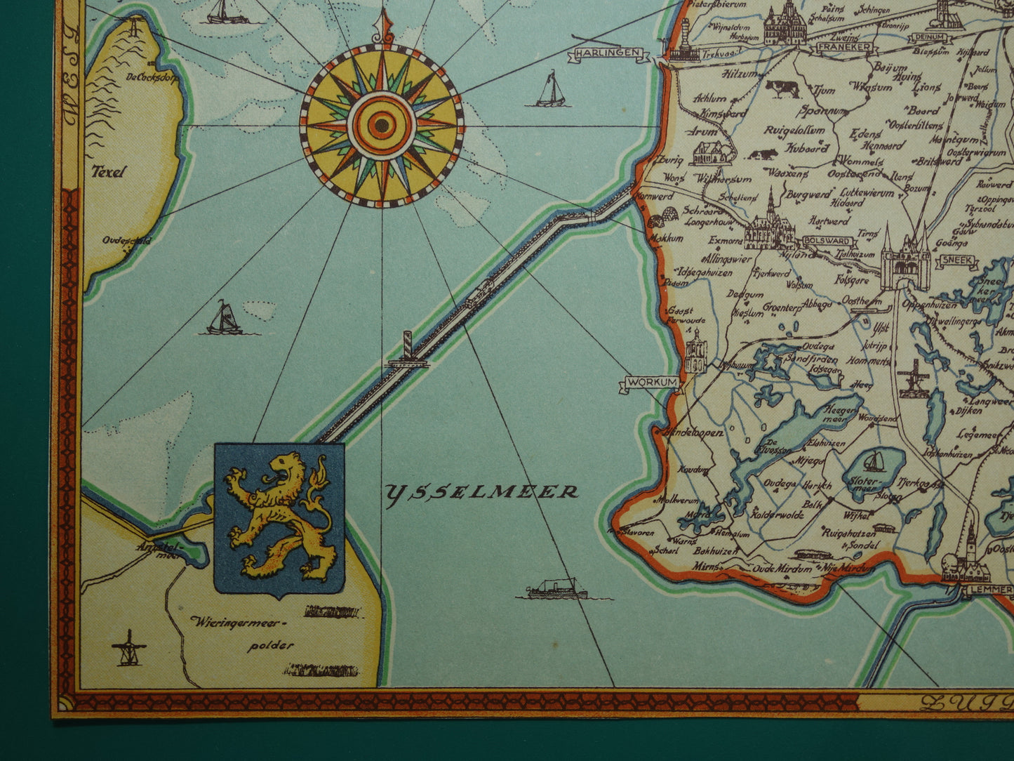 FRIESLAND Vintage kaart van de provincie Friesland uit 1947 Oude historische landkaart