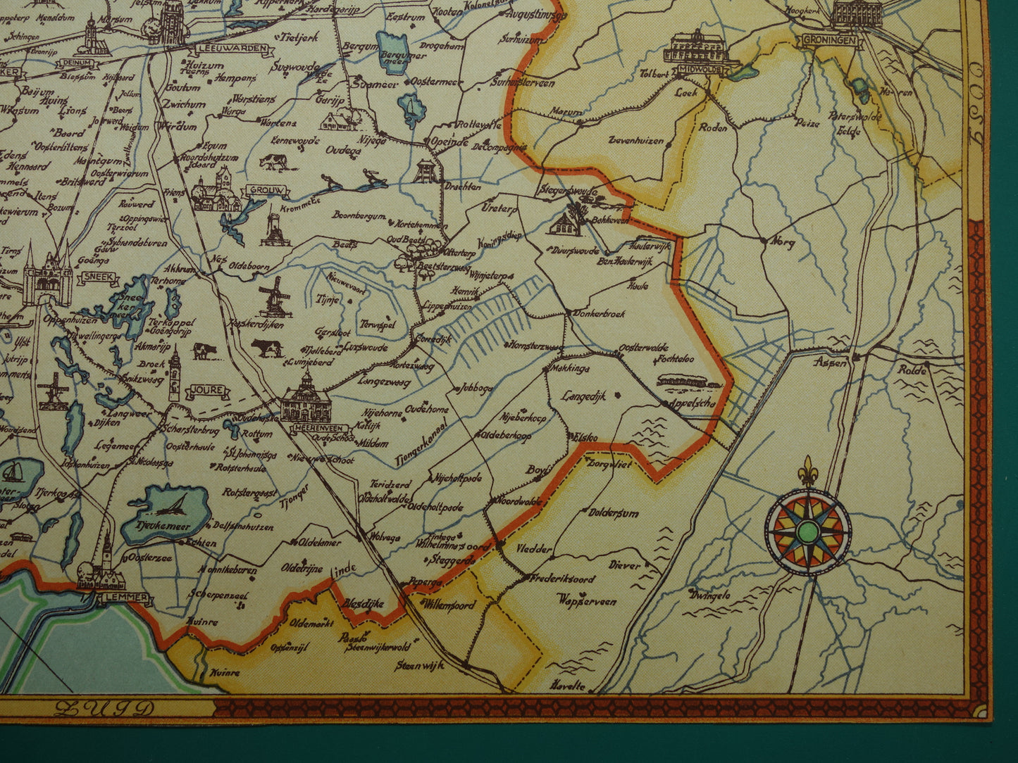 FRIESLAND Vintage kaart van de provincie Friesland uit 1947 Oude historische landkaart