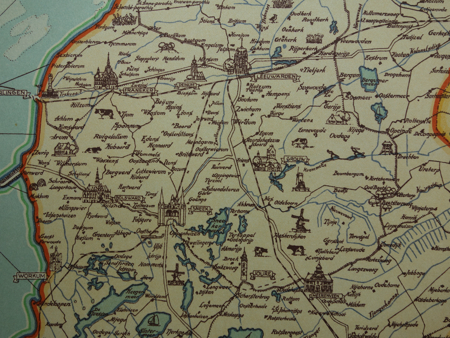 FRIESLAND Vintage kaart van de provincie Friesland uit 1947 Oude historische landkaart