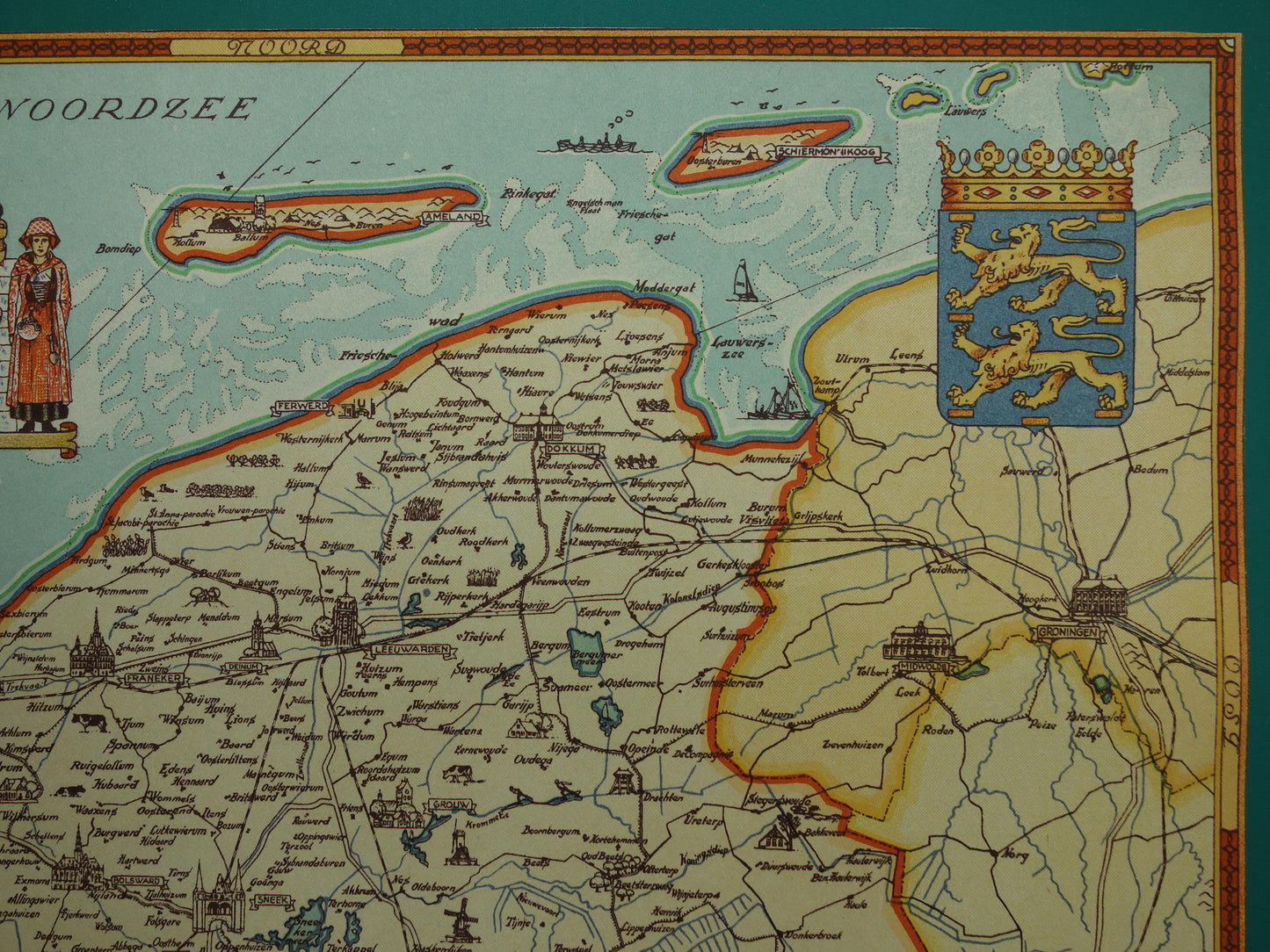 FRIESLAND Vintage kaart van de provincie Friesland uit 1947 Oude historische landkaart