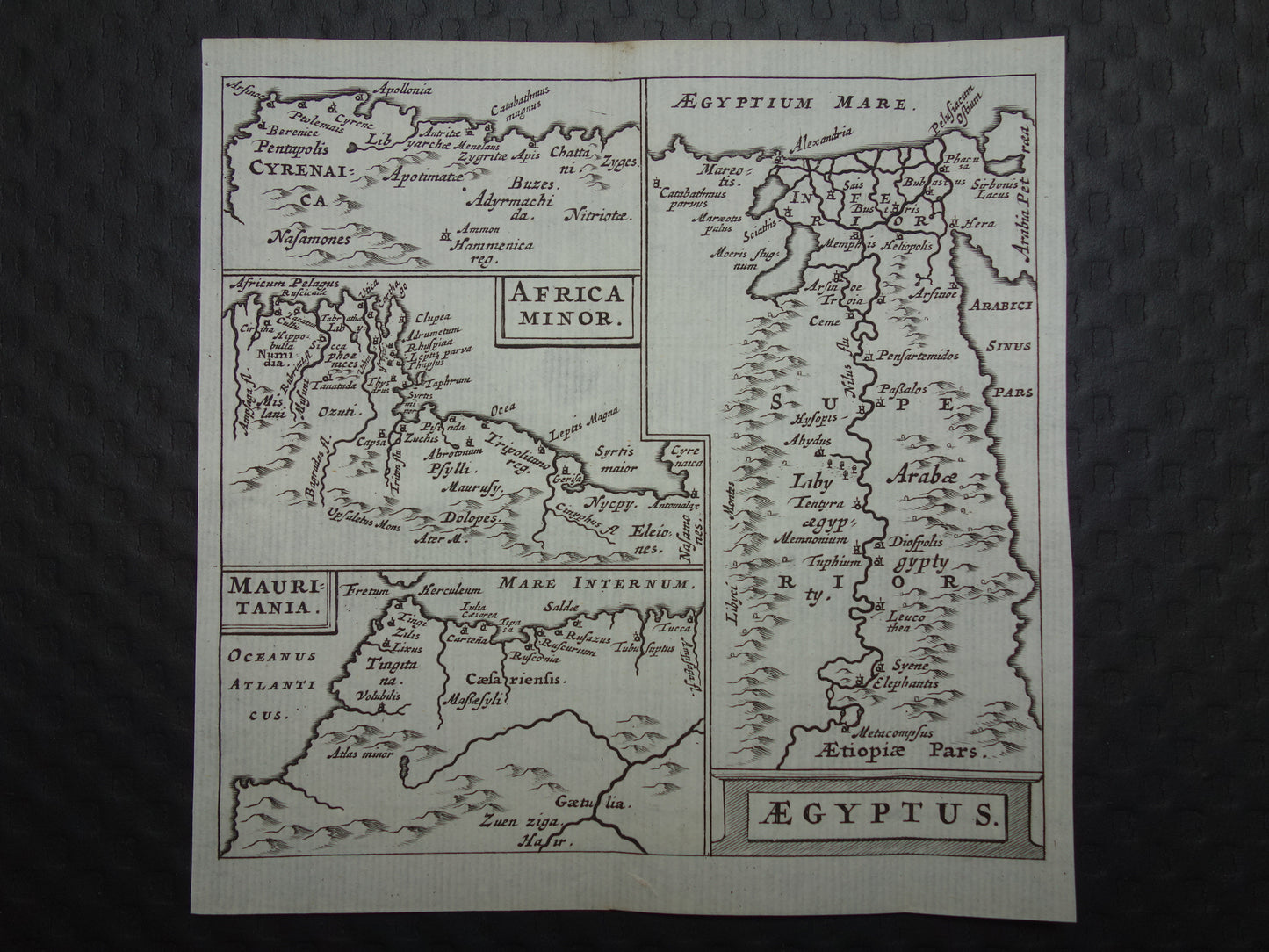 360+ jaar oude kaart van Afrika 1661 originele antieke landkaart Egypte Africa Minor Mauritanië Libië Tunesië