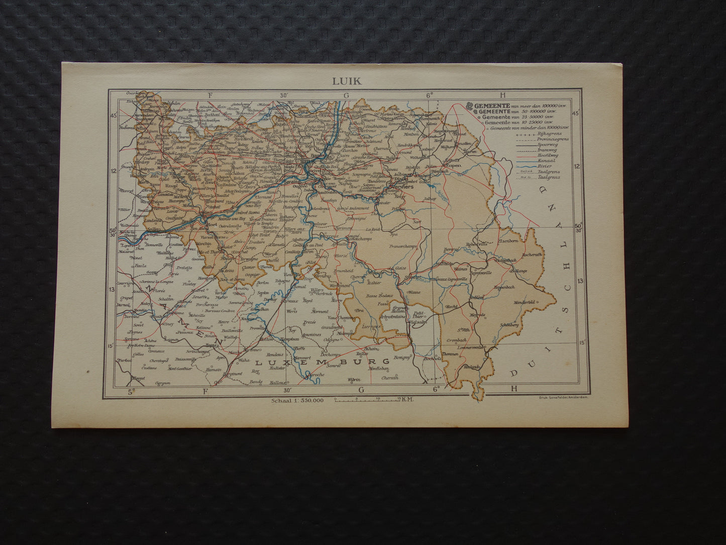LUIK Oude kaart van provincie Luik België uit 1936 Originele vintage Nederlandse kaart