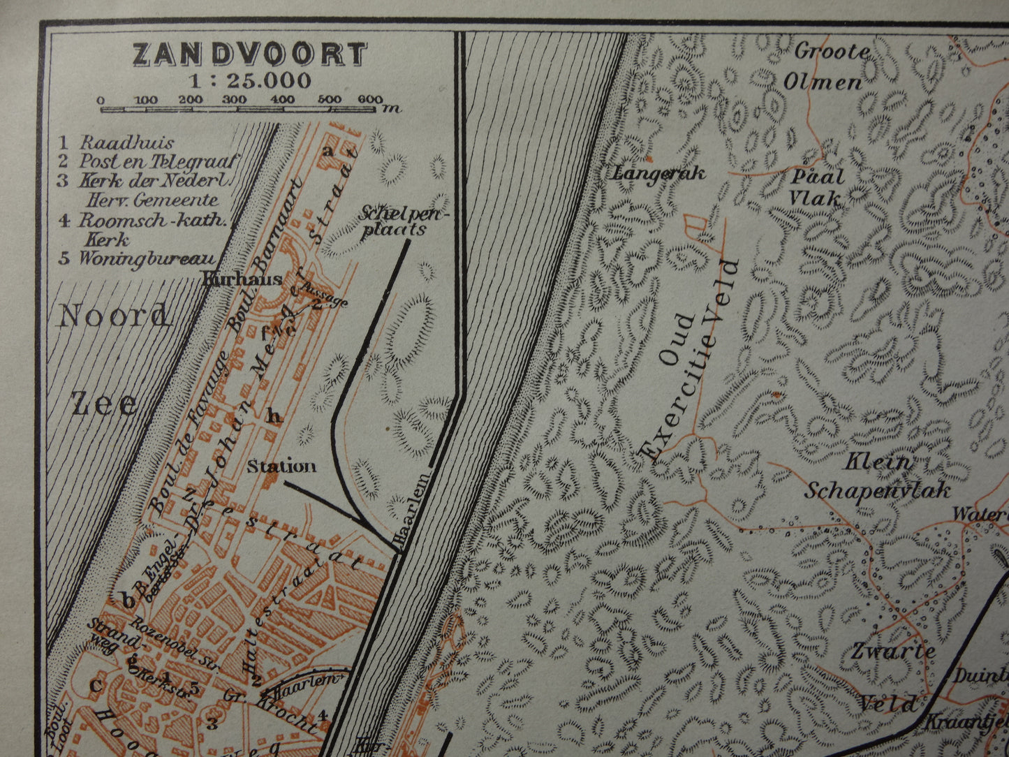 Zandvoort en Haarlem kleine oude landkaart uit 1904 kleine originele antieke kaart vintage print Bloemendaal Overveen