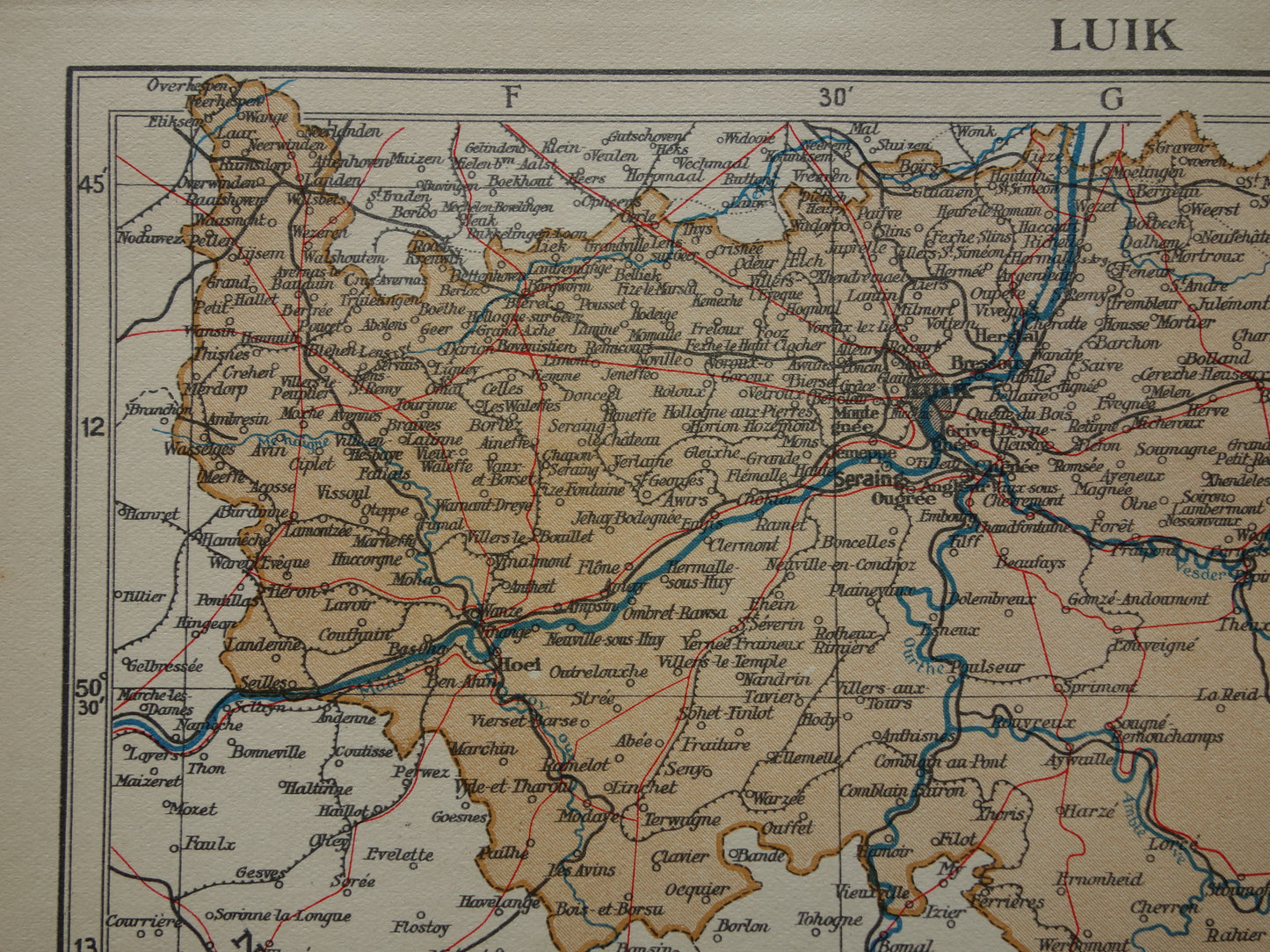 LUIK Oude kaart van provincie Luik België uit 1936 Originele vintage Nederlandse kaart