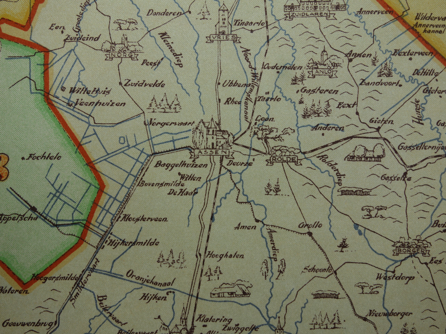 DRENTE Vintage kaart van de provincie Drente uit 1947 Oude historische landkaart