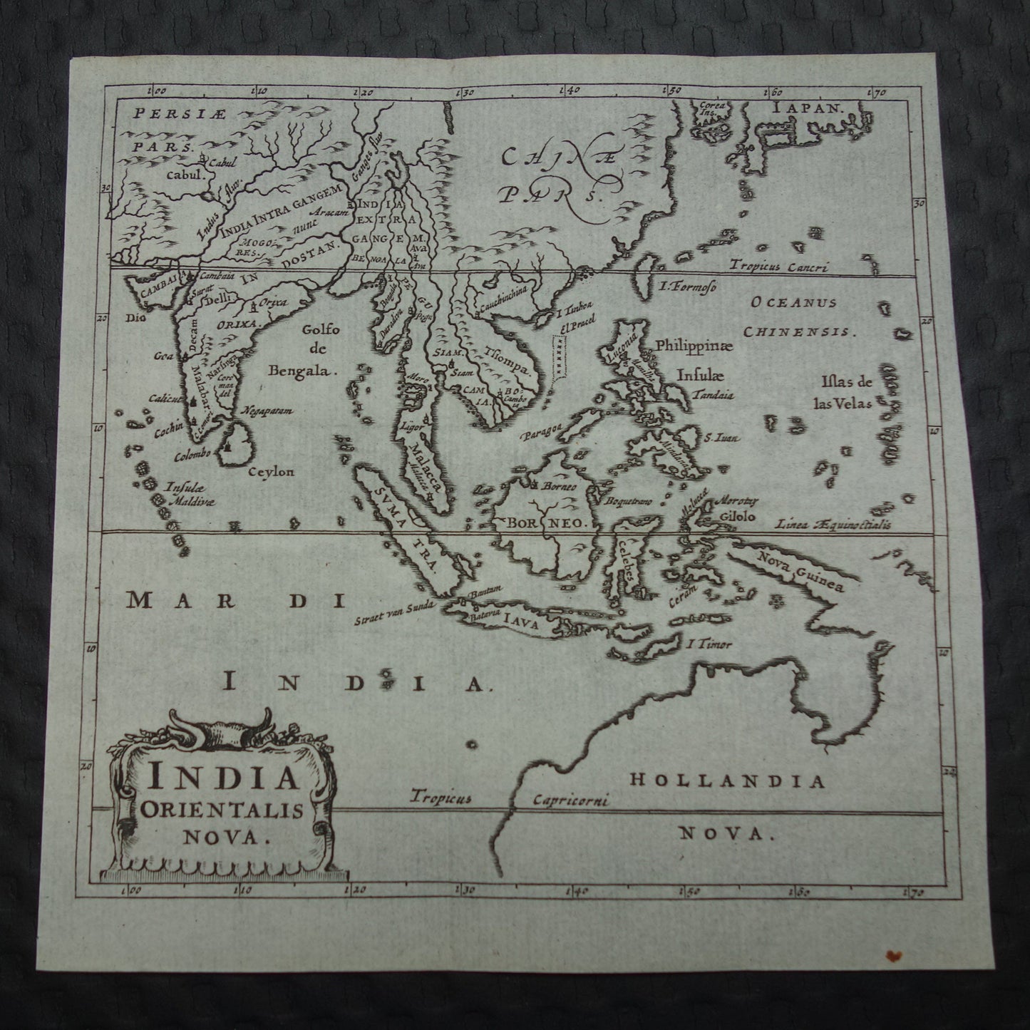 360+ jaar oude kaart van Indonesië Filipijnen Zuidoost-Azië 1661 originele antieke Nederlandse landkaart India klein formaat