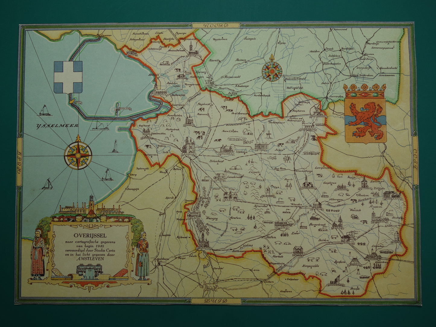 OVERIJSSEL Vintage kaart van de provincie Overijssel uit 1947 Oude historische landkaart