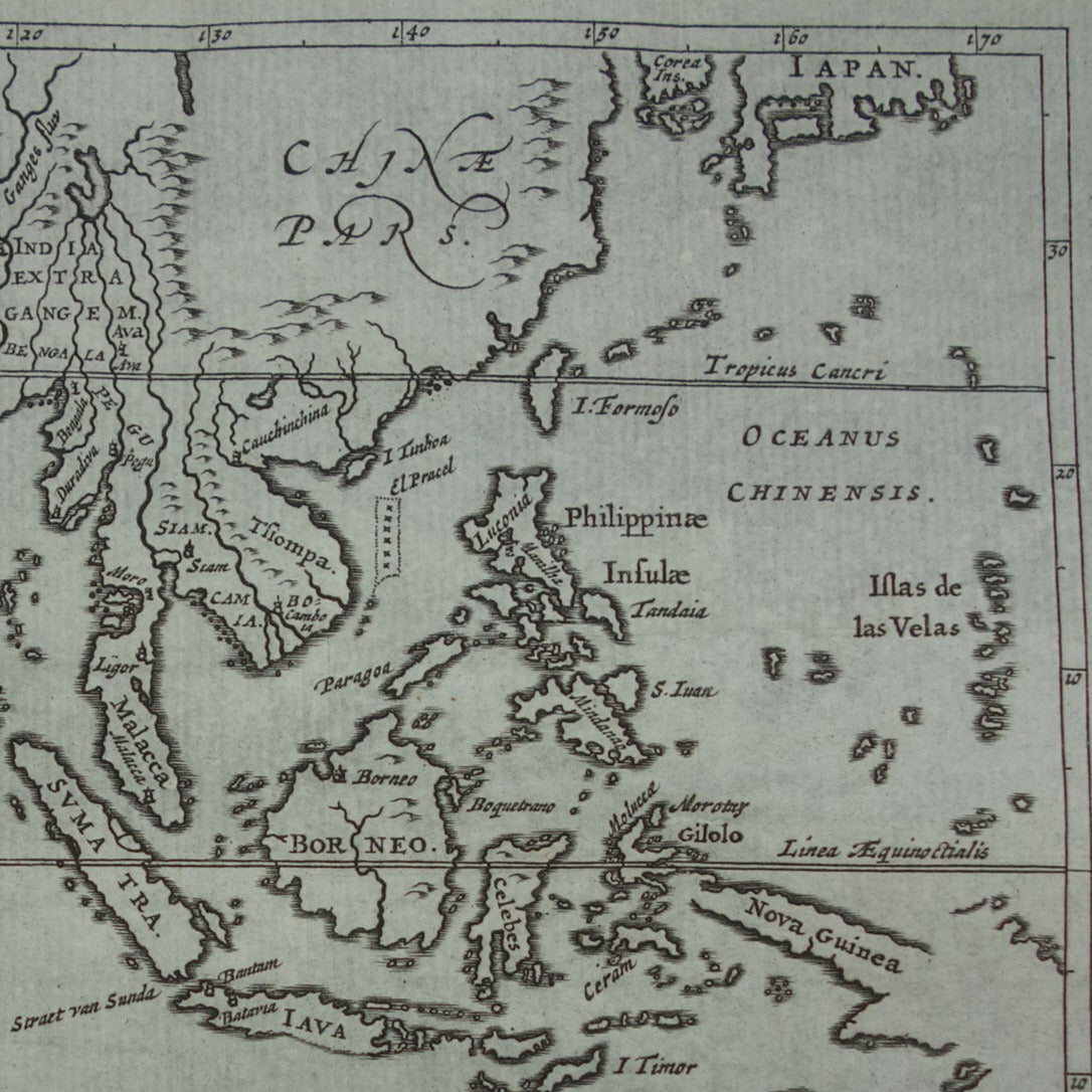 360+ jaar oude kaart van Indonesië Filipijnen Zuidoost-Azië 1661 originele antieke landkaart India klein formaat
