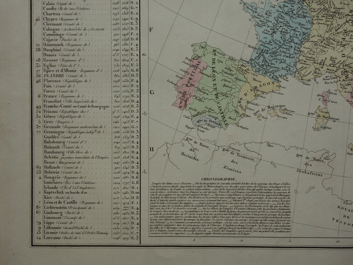 Oude kaart van Europa rond het jaar 1300 Gouden Horde originele antieke landkaart uit 1830 geschiedeniskaart