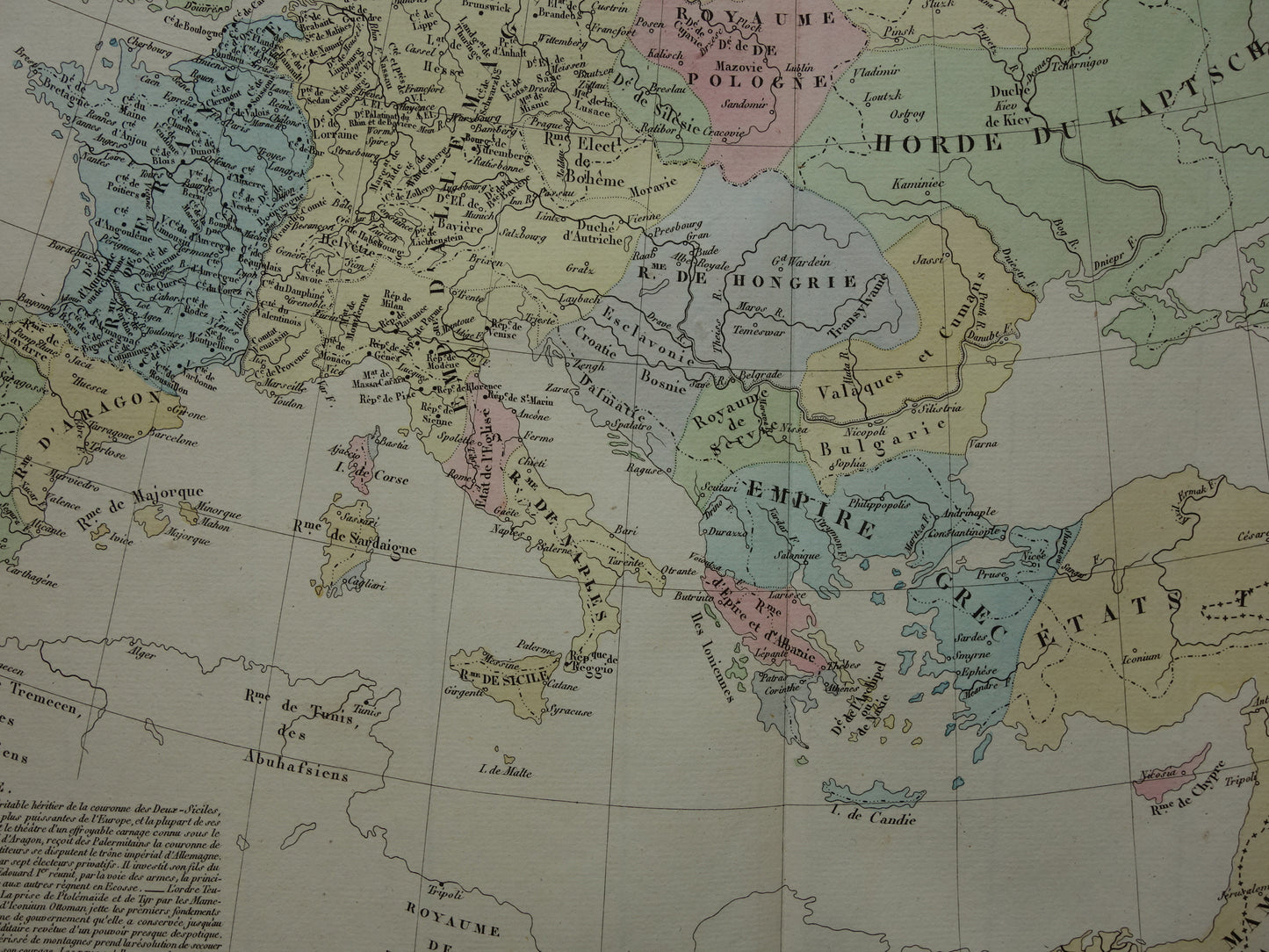 Oude kaart van Europa rond het jaar 1300 Gouden Horde originele antieke landkaart uit 1830 geschiedeniskaart