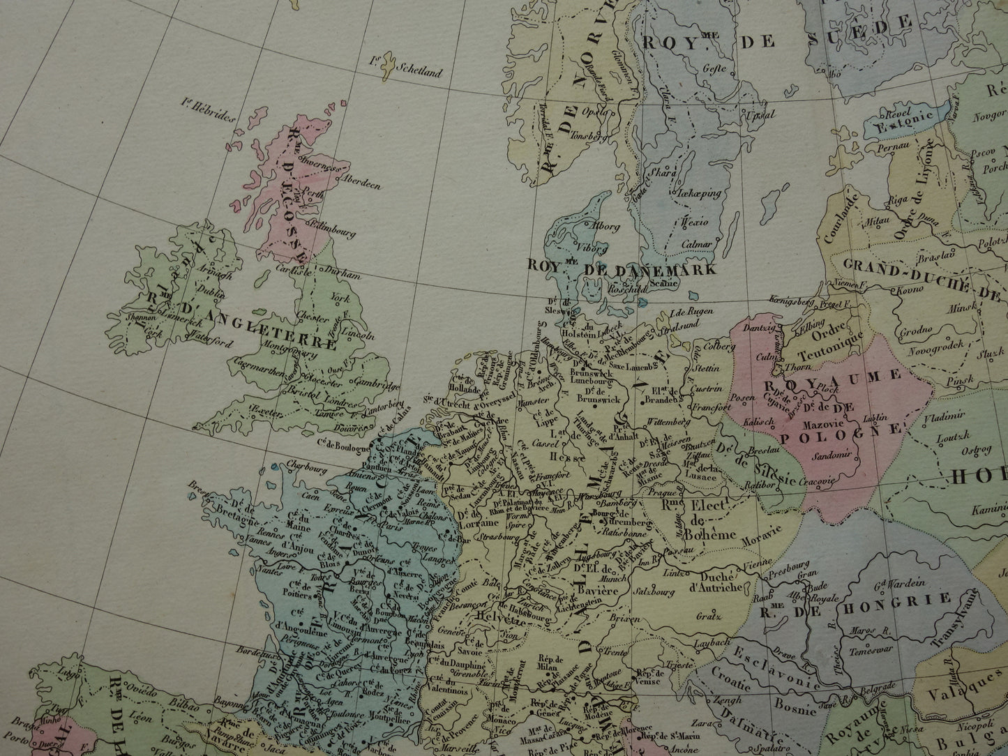 Oude kaart van Europa rond het jaar 1300 Gouden Horde originele antieke landkaart uit 1830 geschiedeniskaart