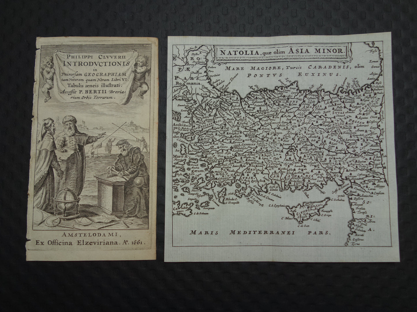 360+ jaar oude kaart van Turkije 1661 originele antieke landkaart Cyprus Cluver Natolia quae olim Asia Minor