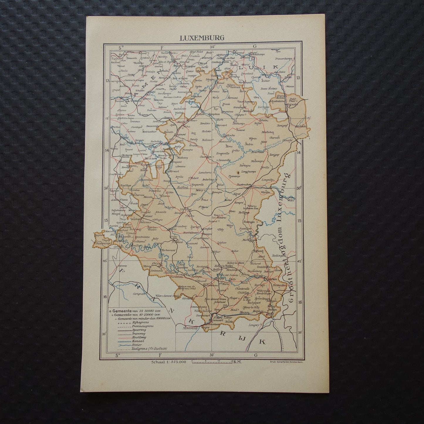 LUXEMBURG Oude kaart van provincie Lussimbork België uit 1936 Originele vintage Nederlandse kaart