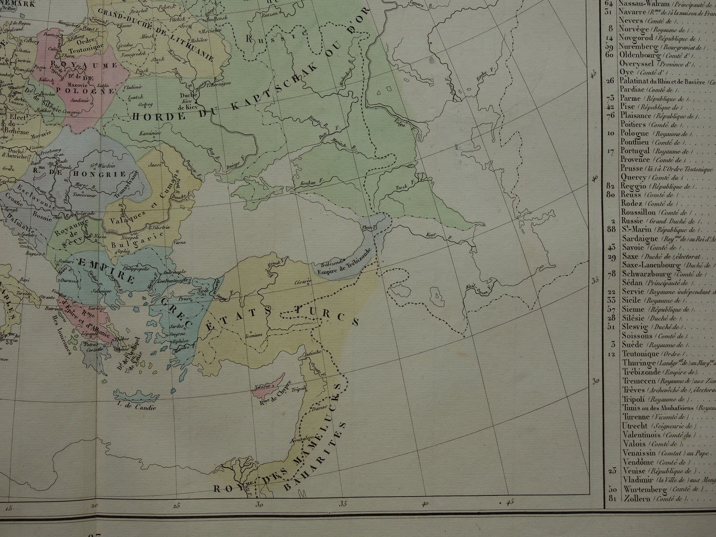 Oude kaart van Europa rond het jaar 1300 Gouden Horde originele antieke landkaart uit 1830 geschiedeniskaart